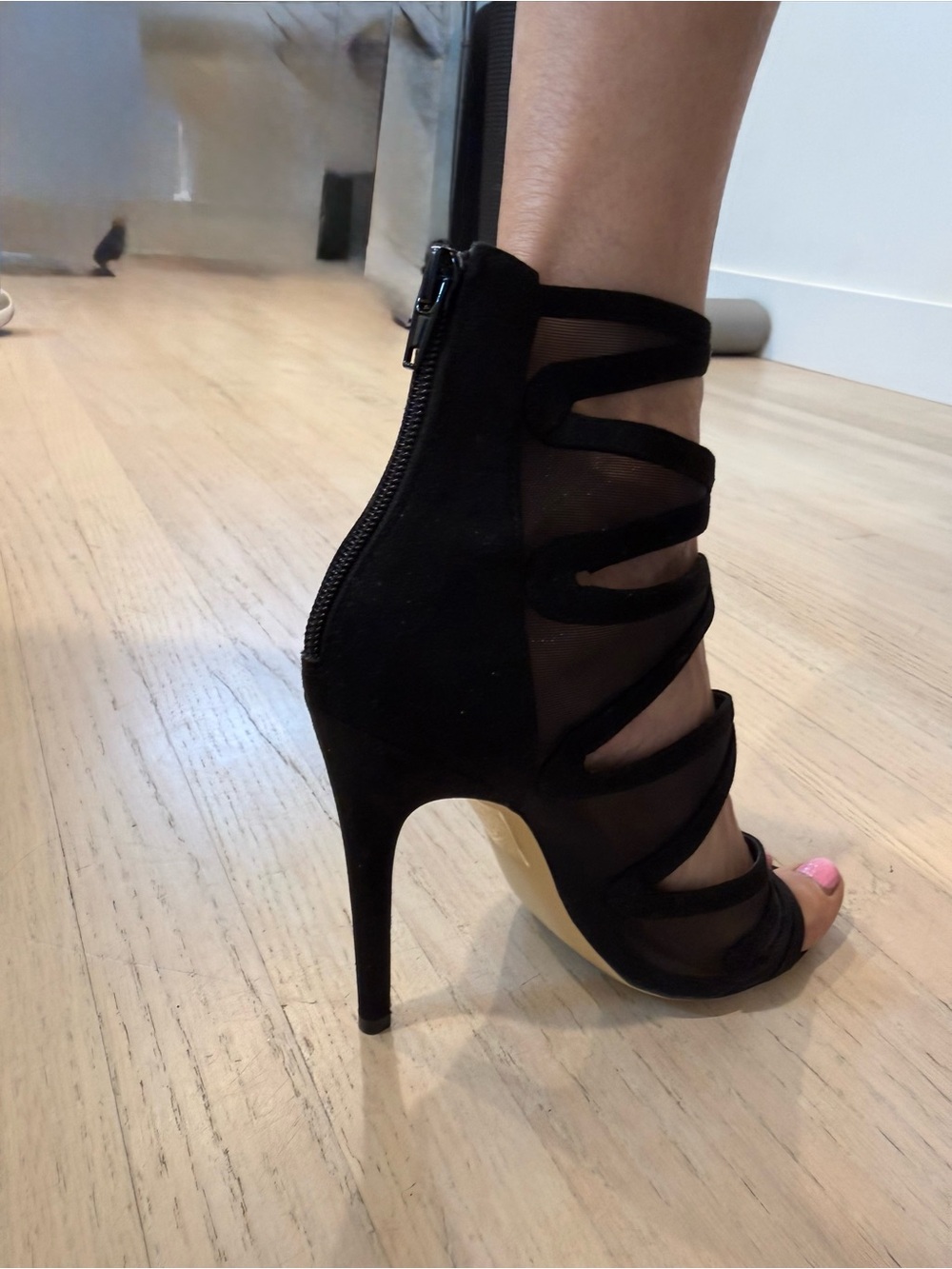 Women's Aldo Black Strappy Mesh High Heel Sandals